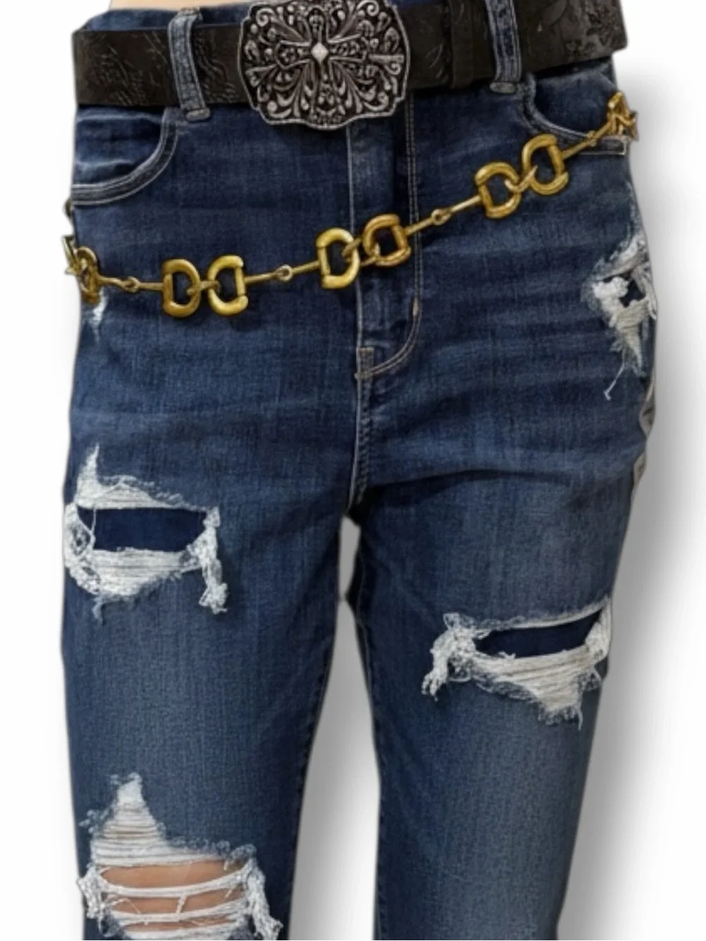 Gold Horse Bit Western Chain Belt Equestrian Statement 26-40”